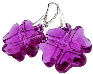 CRYSTALS BEAUTIFUL EARRINGS FUCHSIA CLOVER STERLING SILVER 925