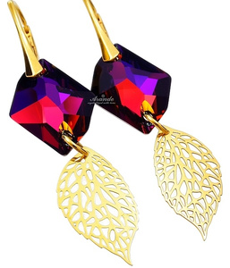 CRYSTALS BEAUTIFUL EARRINGS VOLCANO LEAF GOLD PLATED STERLING SILVER