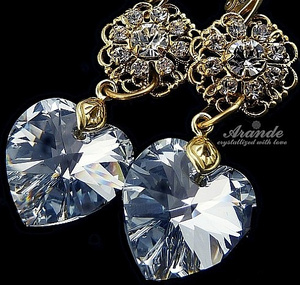 CRYSTALS CRYSTALS EARRINGS COMET HEART FEEL STERLING SILVER 24K GOLD PLATED
