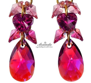 CRYSTALS UNIQUE EARRINGS FUCHSIA ZODIAC GOLD PLATED STERLING SILVER