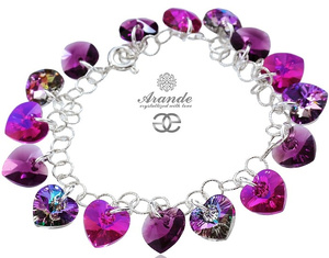 CRYSTALS CRYSTALS BRACELET FUCHSIA VITRAIL HEART STERLING SILVER 925