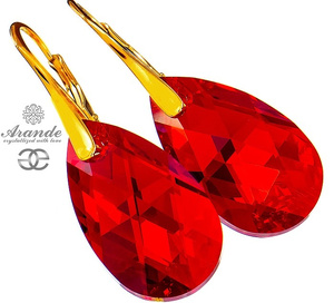 Nowe! Kryształy Czerwone Kolczyki Złote Srebro Certyfikat