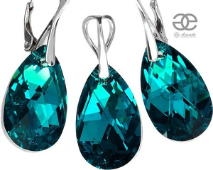NEW! CRYSTALS CRYSTALS EARRINGS+PENDANT BLUE ZIRCON STERLING SILVER HANDMADE