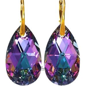CRYSTALS BEAUTIFUL EARRINGS VITRAIL GOLD PLATED STERLING SILVER