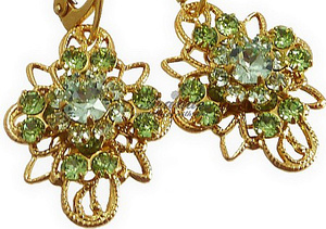 CRYSTALS UNIQUE EARRINGS GREEN VENUE GOLD PLATED STERLING SILVER