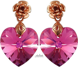 NEW! CRYSTALS CRYSTALS HEART EARRINGS ROSE GOLD SILVER 925 CERTIFICATE