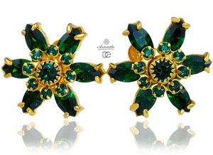 CRYSTALS UNIQUE EARRINGS EMERALD AZURE FLOW GOLD PLATED