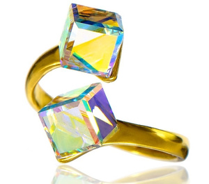 CRYSTALS CRYSTALS *AURORA RING* STERLING SILVER 24K GOLD PLATED