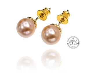 Piękne Perły Kryształowe Kolczyki Różowe Peach Gold Złote Srebro Certyfikat