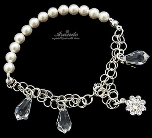 CRYSTALS BEUTIFUL BRACELET CRYSTAL WHITE PEARL STERLING SILVER