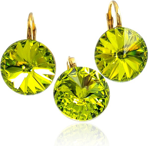 Piękny Komplet Crystal Paris Citrus Green Gold Kryształy Złote Srebro