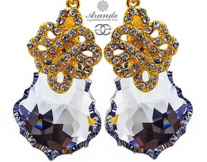 CRYSTALS UNIQUE EARRINGS COMET SPECIAL 24K GOLD PLATED SILVER