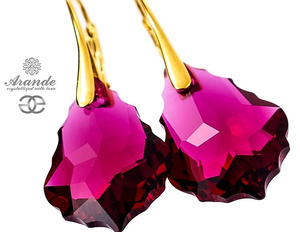 CRYSTALS BEAUTIFUL EARRINGS RUBY BAROQUE GOLD PLATED STERLING SILVER