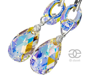 Kryształy Piękne Długie Kolczyki Aurora Blossom Srebro