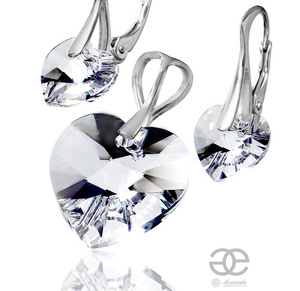 Kryształy Piękny Komplet Serca Crystal Heart Srebro
