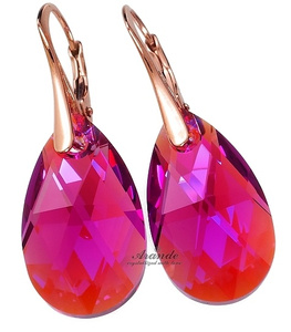 NEW! CRYSTALS EARRINGS *FUCHSIA* ROSE GOLD SILVER 925 CERTIFICATE