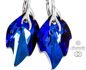 Kryształy piękne kolczyki BERMUDA BLUE LEAF SREBRO