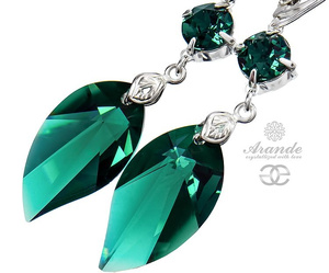 CRYSTALS UNIQUE EARRINGS EMERALD LEAF STERLING SILVER 925