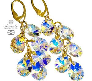 CRYSTALS LONG EARRINGS AURORA GOLD PLATED STERLING SILVER