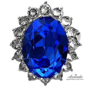KATE RING CRYSTALS CRYSTALS *ROYAL BLUE* STERLING SILVER 925 CERTIFICATE