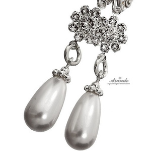 CRYSTALS BEAUTIFUL WEDDING EARRINGS CRYSTAL WHITE PEARL STERLING SILVER 925
