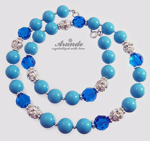 Kryształy Piękny oryginalny Naszyjnik CAPRI BLUE SREBRO