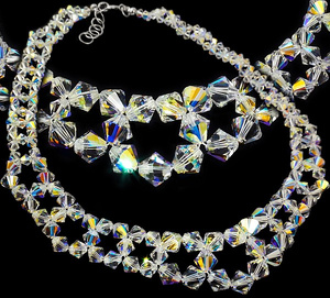 CRYSTALS BEAUTIFUL WEDDING NECKLACE AURORA STERLING SILVER 925