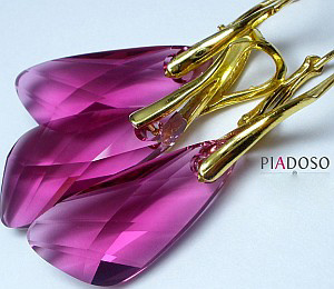 CRYSTALS CRYSTALS *FUCHSIA GOLD* EARRINGS+PENDANT GOLD PLATED STERLING SILVER