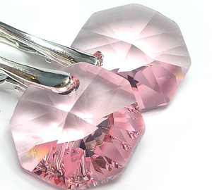 Kryształy piękne kolczyki LIGHT ROSE SREBRO