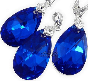 CRYSTALS EARRINGS PENDANT CHAIN BLUE COMET STERLING SILVER 925