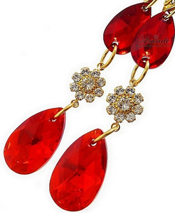 CRYSTALS LONG EARRINGS *RED BELLA GOLD* GOLD PLATED STERLING SILVER
