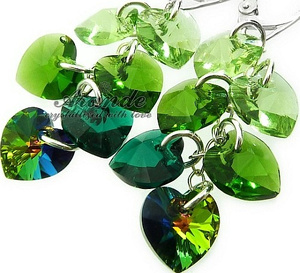 CRYSTALS UNIQUE EARRINGS PENDANT GREEN HEART MIX STERLING SILVER 925