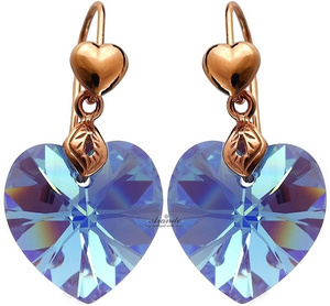 CRYSTALS BEAUTIFUL EARRINGS BLUE HEART ROSE GOLD SILVER