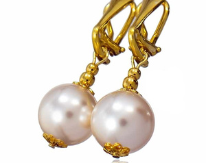 CRYSTALS BEAUTIFUL CREME PEARLS EARRINGS GOLD PLATED STERLING SILVER