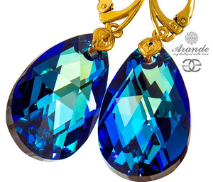 CRYSTALS EARRINGS BERMUDA BLUE GOLD PLATED STERLING SILVER