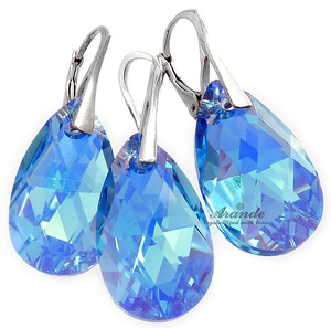 EARRINGS PENDANT CRYSTALS CRYSTALS *AQUAMARINE AB* STERLING SILVER 925