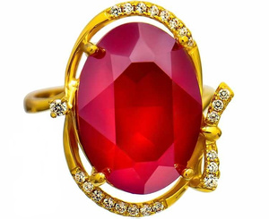 CRYSTALS NEW UNIQUE RING ROYAL RED GOLD PLATED STERLING SILVER