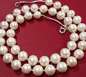 NATURAL LARGE WHITE PEARLS BEAUTIFUL NECKLACE STERLING SILVER
