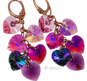 EARRINGS CRYSTALS CRYSTALS HEART MIX ROSE GOLD PLATED STERLING SILVER