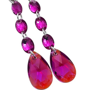 CRYSTALS BEAUTIFUL EARRINGS PENDANT FUCHSIA GLOSS STERLING SILVER 925