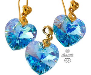 CRYSTALS UNIQUE EARRINGS AQUA HEART GOLD PLATED STERLING SILVER
