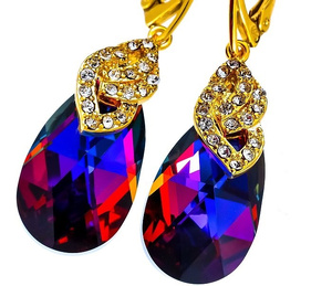 CRYSTALS UNIQUE EARRINGS VOLCANO SPECIAL 24K GOLD PLATED SILVER