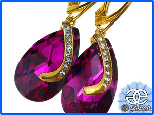 CRYSTALS UNIQUE EARRINGS FUCHSIA COMET SENTI GOLD PLATED STERLING SILVER