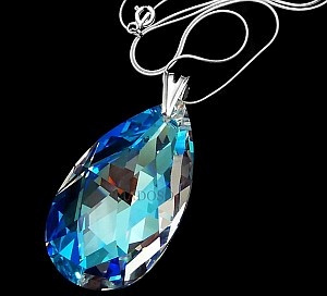 CRYSTALS NECKLACE BLUE AURORA STERLING SILVER PENDANT CHAIN