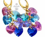 CRYSTALS UNIQUE HEART MIX EARRINGS 24K GOLD PLATED STERLING SILVER