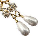 CRYSTALS PEARLS EARRINGS GOLD PLATED STERLING SILVER WEDDING