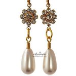 CRYSTALS PEARLS EARRINGS GOLD PLATED STERLING SILVER 925 WEDDING CERTIFICATE