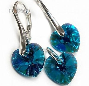 EARRINGS+PENDANT CRYSTALS CRYSTALS *HEART MANY COLORS* STERLING SILVER