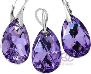NEW! CRYSTALS CRYSTALS VIOLET COMET EARRINGS+PENDANT STERLING SILVER HANDMADE