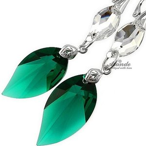 Kryształy piękne długie kolczyki EMERALD LEAF